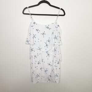 Fab'rik Medium M White Blue Scattered Polka Dot Print Tiered Dress Square Neck